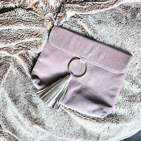 Silver Grey Velvet Wristlet Fringe Leather Tassel - Picture 1 of 4